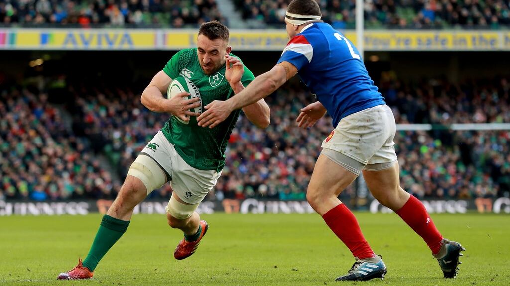 Jack Conan and Guilhem Guirado in action during Ireland’s win over France at the Aviva Stadium. Photograph: David Rogers/Getty Images