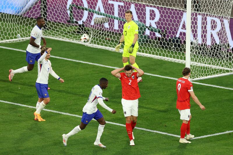 Maximilian Woeber of Austria after scoring an own goal against France in the Uefa Euro 2024 game at the Düsseldorf Arena. Photograph: Lars Baron/Getty Images
