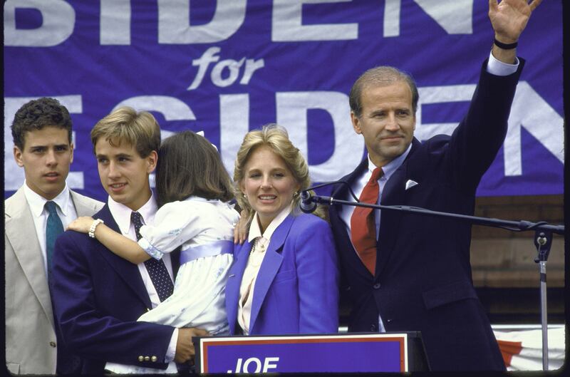 Sen. Joseph R. Biden Jr. standing with his family after announcing his candidacy for the Democratic presidential nomination.    (Photo by Cynthia Johnson/Getty Images)