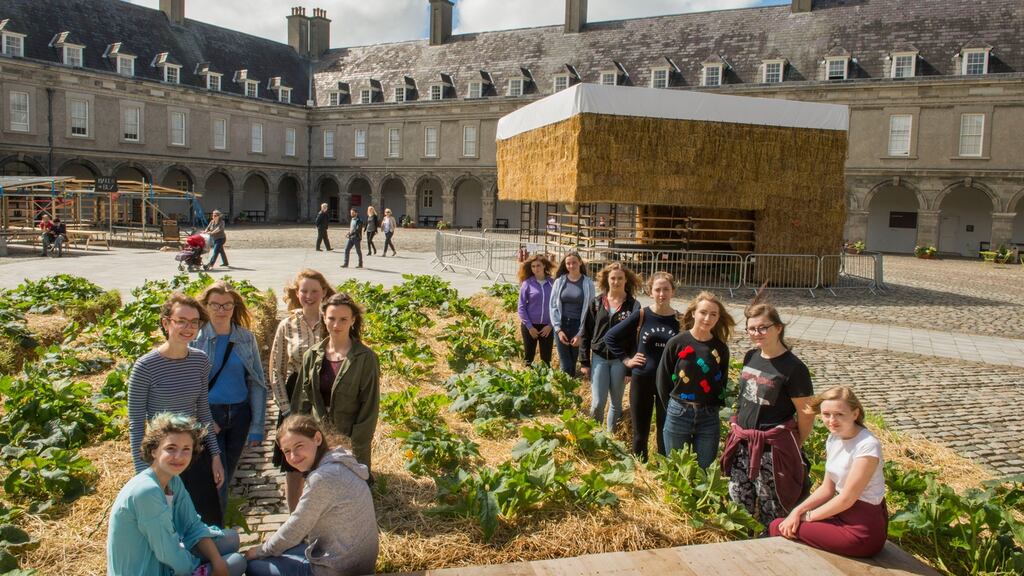 Students taking part in ‘School for Revolutionary Girls’ part of the ‘A Fair Land’ event which takes place at the Irish Museum of Modern Art, (IMMA) Royal Hospital Kilmainham. Photograph: Dara Mac Dónaill