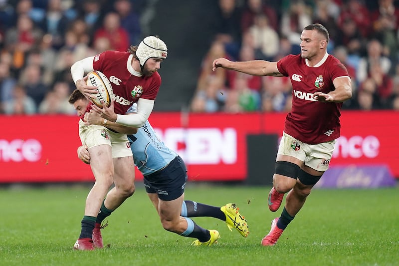 Mack Hansen in action for the Lions against the Waratahs in Sydney. Photograph: Robbie Stephenson/PA