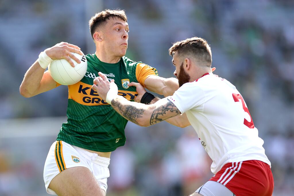 David Clifford in action against Tyrone's Ronan McNamee in 2021. We know Clifford will kick some scores that Tyrone won’t be able to stop but he will need some help from Kerry's supporting cast. Photograph: James Crombie/Inpho