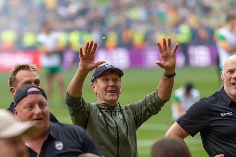 Kerry manager Jack O'Connor watches on as Sam Maguire is presented. Photograph: Morgan Treacy/Inpho