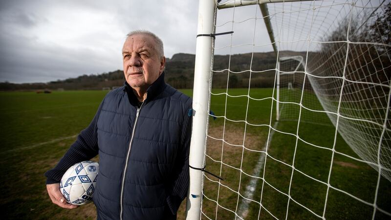 Victims’ campaigner Raymond McCord at the  pitches in  Belfast where he played youth club football for Star of the Sea along with Bobby Sands. Photo: Liam McBurney