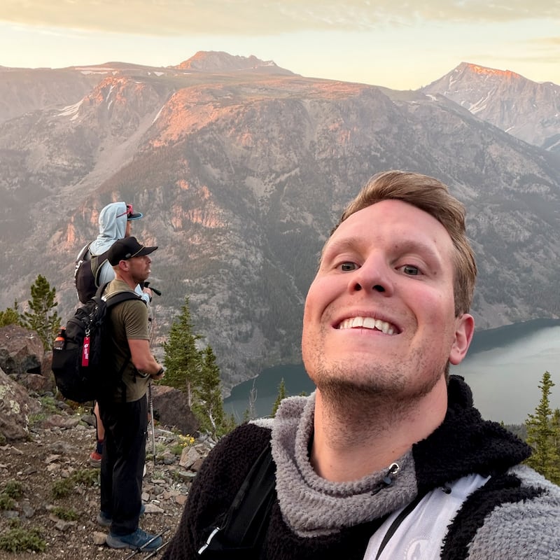 David Cifaldi with his friends Jesse Ross and Brad Reich during a hike toward the summit of Granite Peak. Photograph: David Cifaldi/The New York Times