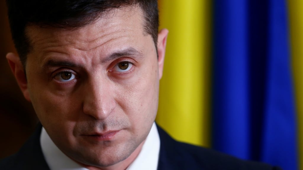Ukraine’s president, Volodymyr Zelenskiy: questions  US decision to freeze military aid to Ukraine in Time interview. Photograph: Ints Kalnins