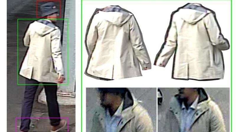 Detail of a jacket worn by the “man in hat” bombing suspect which is thought to have been discarded on the  morning of the Brussels attacks  and which may yet be located.  File photograph: Belgian Federal Police/EPA