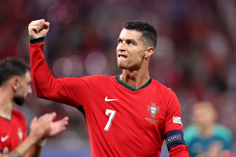 Cristiano Ronaldo of Portugal acknowledges the fans. Photograph: Alex Livesey/Getty