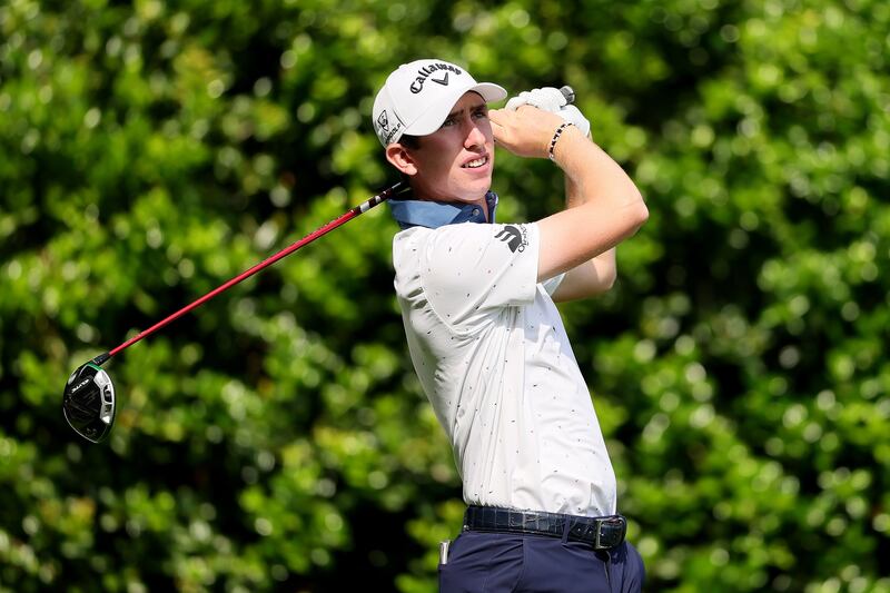 Tom McKibbin hits a tee shot on the 12th hole during the second round of the PGA Championship at Quail Hollow Country Club. Photo: Alex Slitz/Getty Images