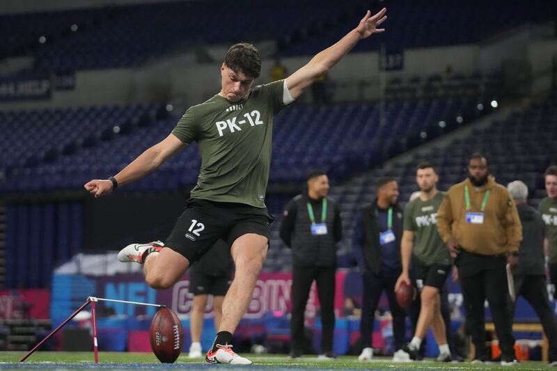 Charlie Smyth kicking at the NFL combine last month. Photograph: Kirby Lee/USA Today Sports/Inpho
