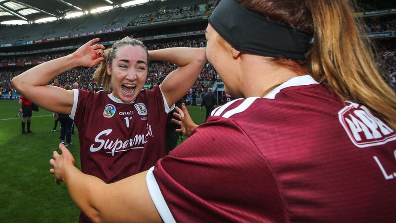 Caitríona Cormican celebrating Galway’s win over Kilkenny in last year’s All-Ireland senior camogie final at Croke Park. “I really think a lot of people will have a whole new perspective on sport when they go back to it.” Photograph: James Crombie/Inpho