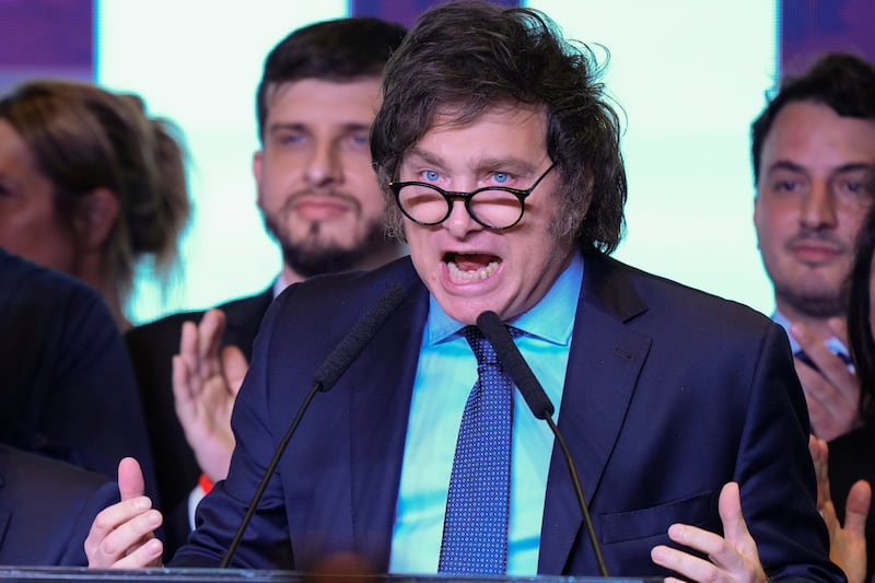 Javier Milei will fight a run-off next month against Argentina's economy minister, Sergio Massa, in the country's presidential election. Photograph: Natacha Pisarenko/AP