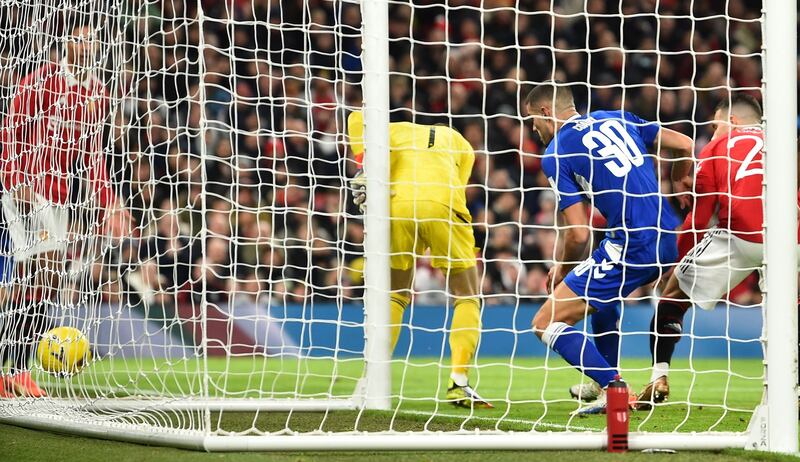 Everton's Conor Coady scores after Manchester United goalkeeper David De Gea made a howler. Photograph: Peter Powell/EPA
