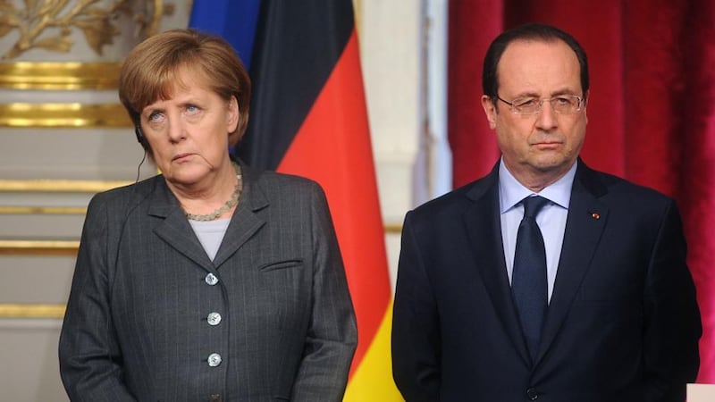 Bard to worse: Angela Merkel with François Hollande in 2014. Photograph: Antoine Antoniol/Getty