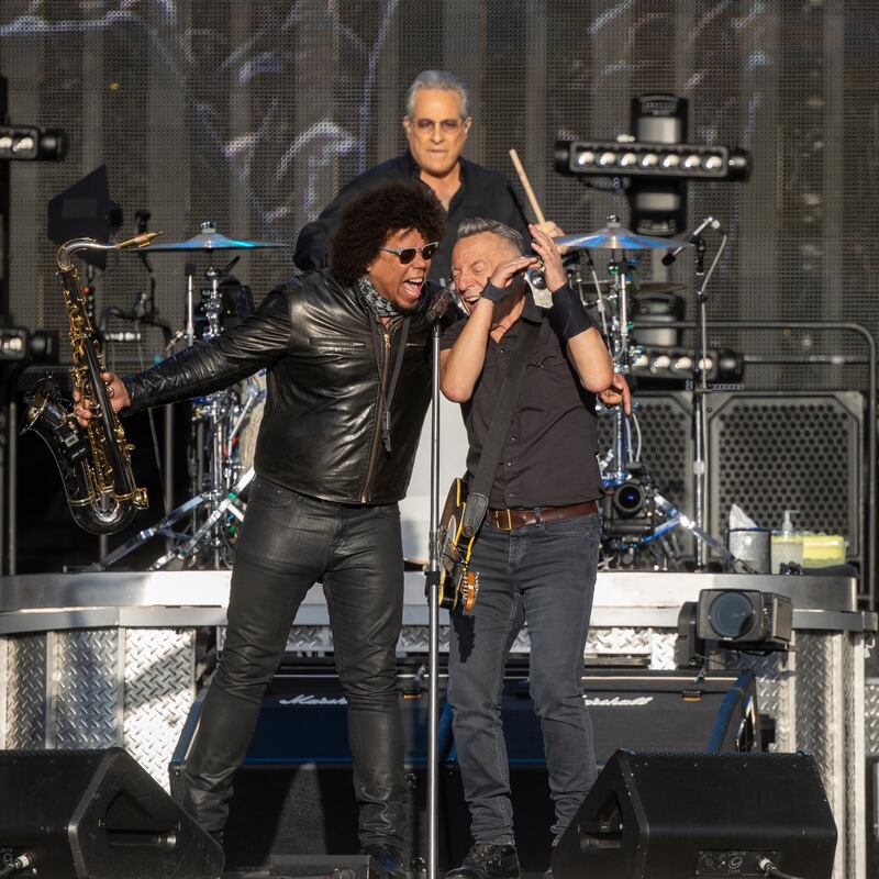 Ever-impressive: Jake Clemons and Bruce Springsteen at the RDS on Friday evening. Photograph: Tom Honan