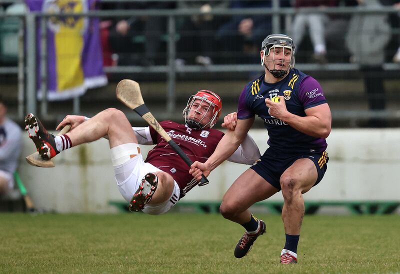Galway's Ronan Glennon with Wexford's Lee Chin. The Model County fans will be hoping their talisman Chin can stay fit for the championship. Photograph: Bryan Keane/Inpho 