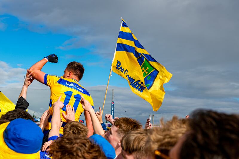 Enda Smith celebrates after Roscommon's win. Photograph: James Lawlor/Inpho