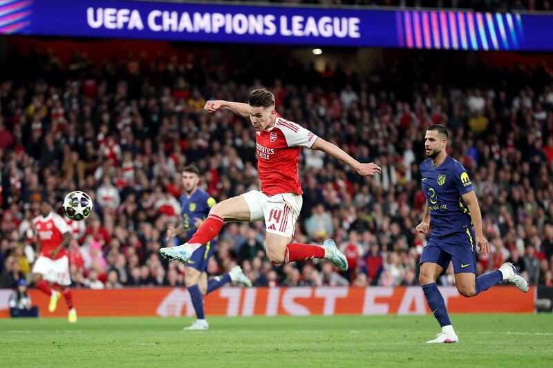 Arsenal's Viktor Gyoekeres takes a shot on goal. Photograph: Justin Setterfield/Getty Images