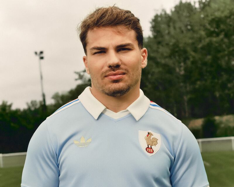 Antoine Dupont in the kit to celebrate the 120th anniversary of their first match against England in 1906. Photograph: Adidas