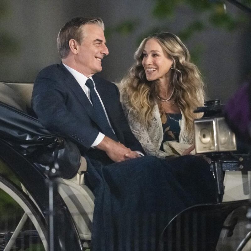 Chris Noth  and Sarah Jessica Parkeron the And Just Like That set in New York City. Photograph: Gotham/GC Images via Getty