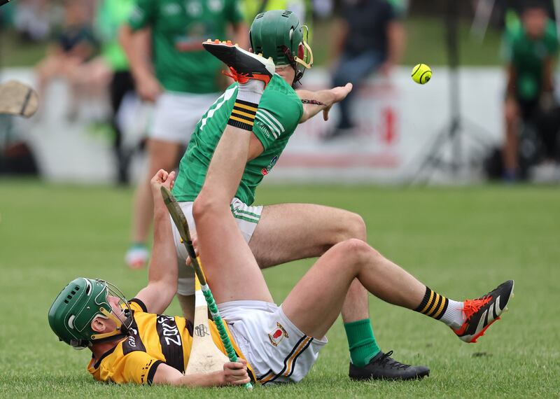 Ciaran Flynn of Na Piarsaigh and Ryan McCarthy of Killeagh during their Cork County SAHC game at Midleton on August 3rd. Photograph: Jim Coughlan