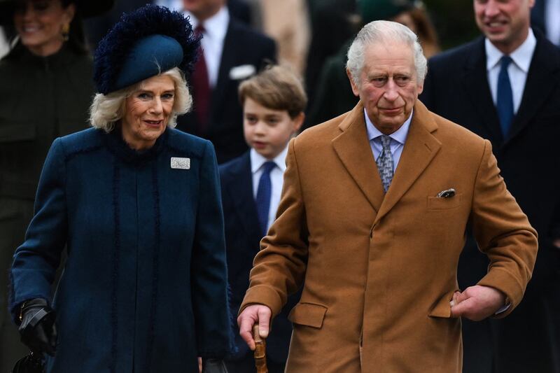 Britain's King Charles III and Camilla, Queen Consort. Photograph: Daniel Leal/AFP