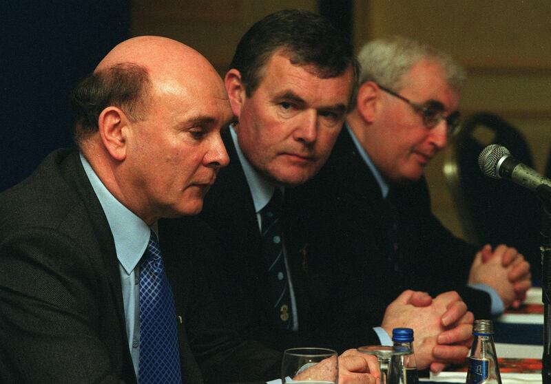 Peter Quinn, former chairman of the GAA's strategic review committee with Sean McCague, then GAA president and Brendan Waters, secretary of the review committee in 2002. Photograph: Patrick Bolger/Inpho 