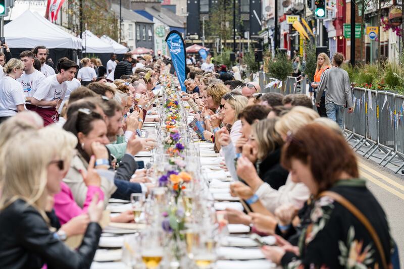 Cork on a Fork: The VQ Shared Table experience on MacCurtain Street saw 400 guests dining at a long table, showcasing local produce with sharing plates. Photograph: Joleen Cronin
