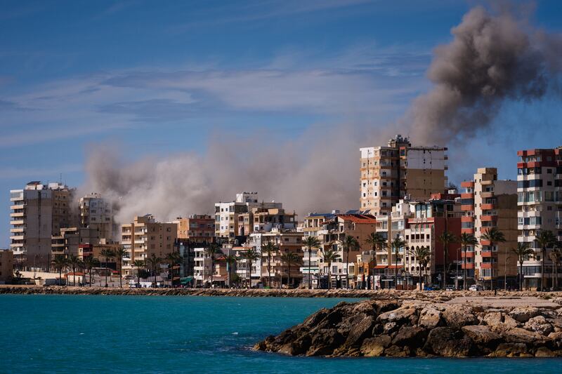 A plume of smoke rises from the site of an Israeli air strike on the eastern outskirts of Tyre, in southern Lebanon, on Tuesday. Photograph: Dimitar Dilkoff/AFP via Getty