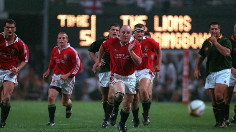 Keith Wood chases down the ball during the second Test during the tour of South Africa in 1997. Photograph: Billy Stickland/Inpho