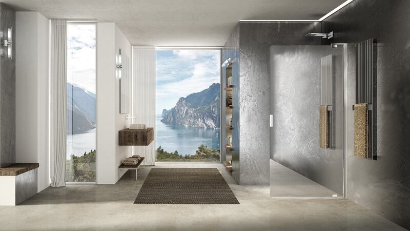 Italian firm Duka creates custom shower enclosures that includes a mirror-effect chromed glass that can help to reflect light or outdoor scenery into the room.