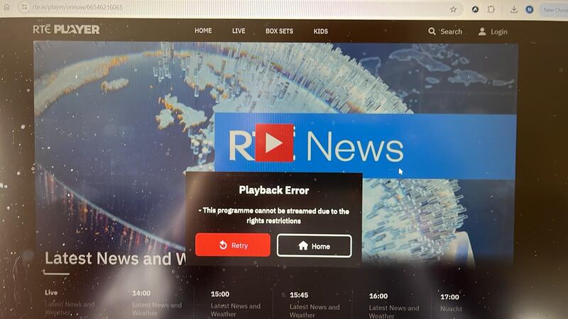 Image taken from a screen of a Northern Ireland viewer attempting to watch an RTÉ news bulletin. The broadcaster has said it could not transmit or stream live any news bulletins in Northern Ireland that contained footage of the Olympic Games in Paris