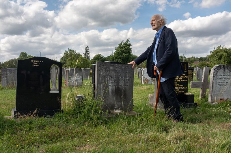 Hopkins visits his sister Maureen's grave in St Pancras cemetery, London. Photograph: Steve Reeves