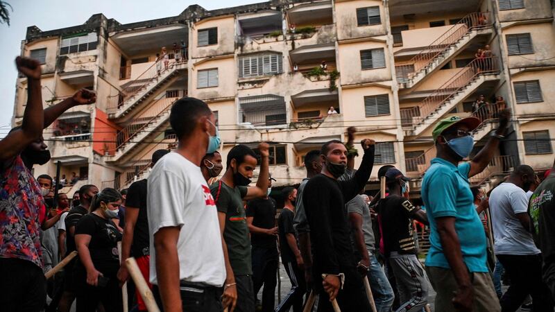 Cubans take part in a demonstration in support of President Miguel Díaz-Canel’s government in  Havana. Photograph: Yamil Lage/AFP via Getty Images
