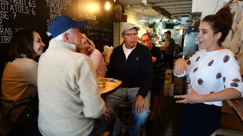 Carole and Roger Freilich and Kathy and Roger  Cope, from  Florida, and Erica Drum of Fab Food Trails at    Klaw in Temple Bar in Dublin. Photograph: Dara Mac Dónaill