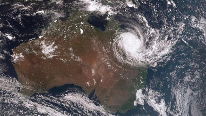 The eye of Cyclone Debbie (category 4) made landfall near Airlie Beach in Queensland. Photograph: EPA