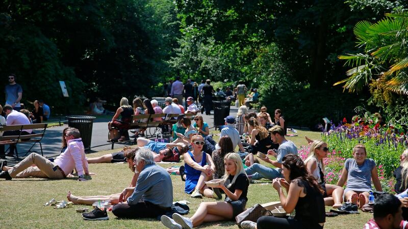 Crowds gather to enjoy the sun in St Stephen’s Green in  Dublin. Photograph Nick Bradshaw/The Irish Times.