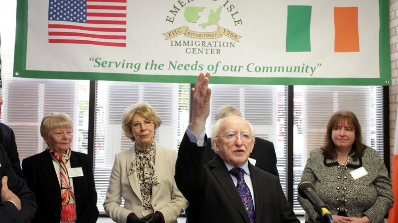 President  Michael D Higgins speaks at  Emerald Isle Immigration Centre, New York, in 2012. Photograph: Fennell