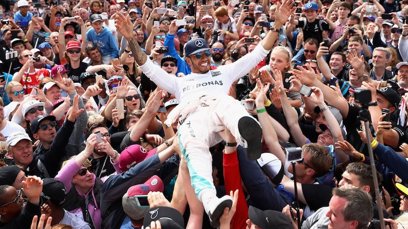 Mercedes domination: Lewis Hamilton after winning the British Grand Prix. Photograph: Clive Mason/Getty