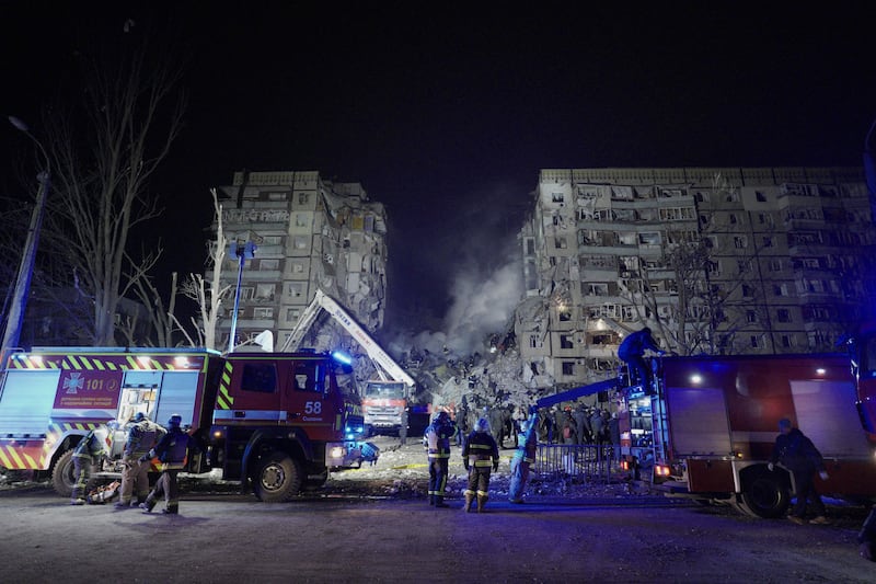 The residential building in Dnipro after being destroyed by a Russian missile strike on Saturday. Photograph: Vitalii Matokha/AFP via Getty