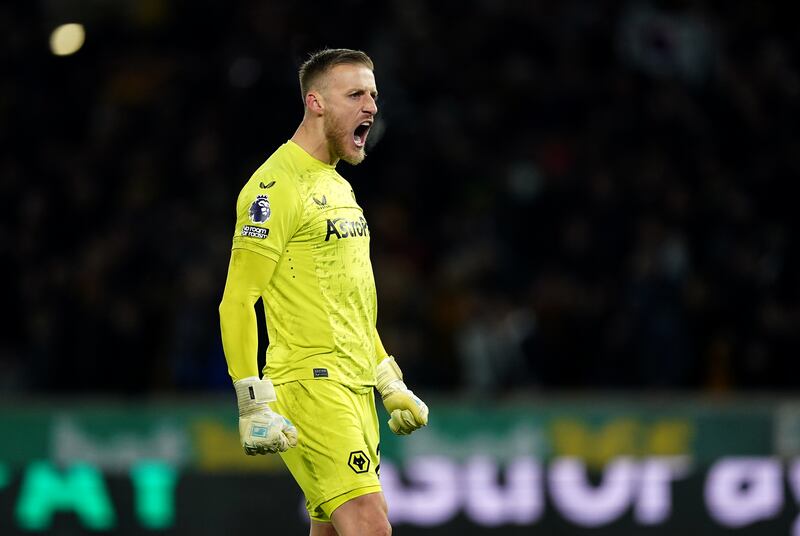 Wolverhampton Wanderers goalkeeper Daniel Bentley celebrates against Burnley. Photograph: Mike Egerton/PA Wire
