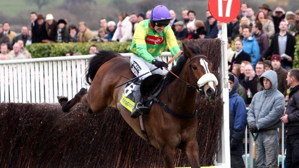 Ruby Walsh on Kauto Star clearing the final fence to win the Totesport Cheltenham Gold Cup Steeple Chase at Cheltenham. Photo: David Jones/PA Wire
