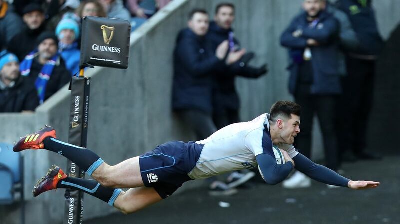 Keith Earls will be up against Blair Kinghorn,  Scotland’s hat-trick hero against Italy. Photograph:  Ian MacNicol/Getty Images