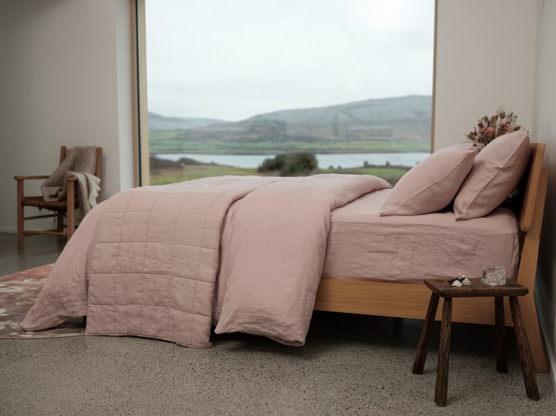 Pure linen blush pink duvet set; double €289, king €319 and super king €355