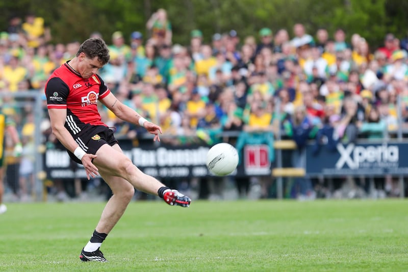 Down’s Pat Havern coverts a free during Sunday's game against Donegal. Photograph: Lorcan Doherty/Inpho