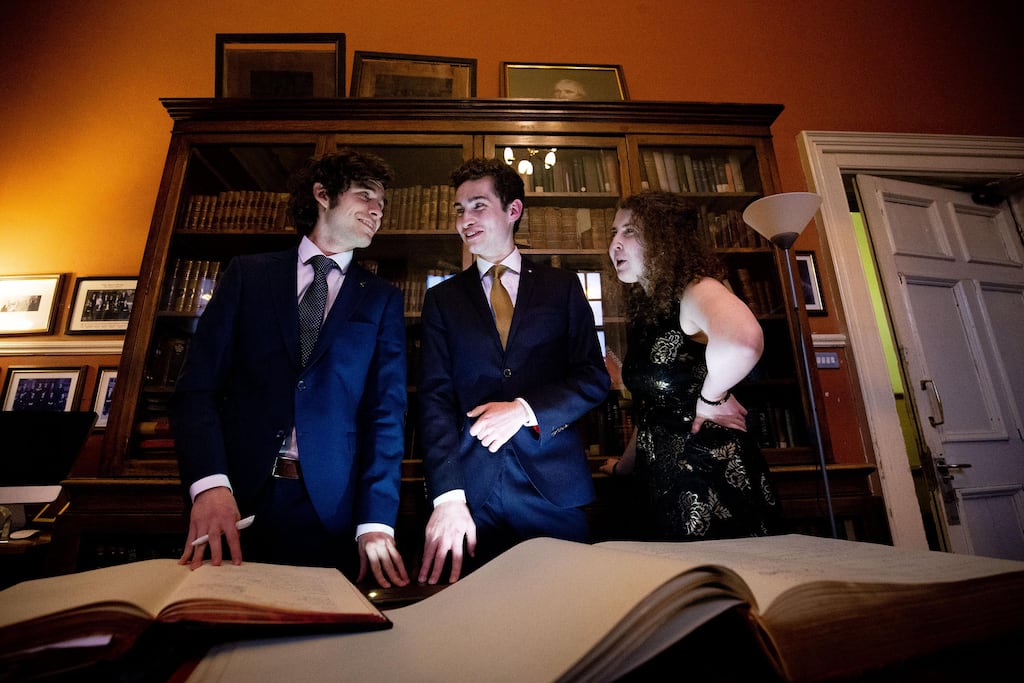 Members of Trinity College Dublin's Historical Society - 'The Hist': Caoimhin Hamil, Luke Fehily and Kayleigh Newcomb. Photograph: Tom Honan