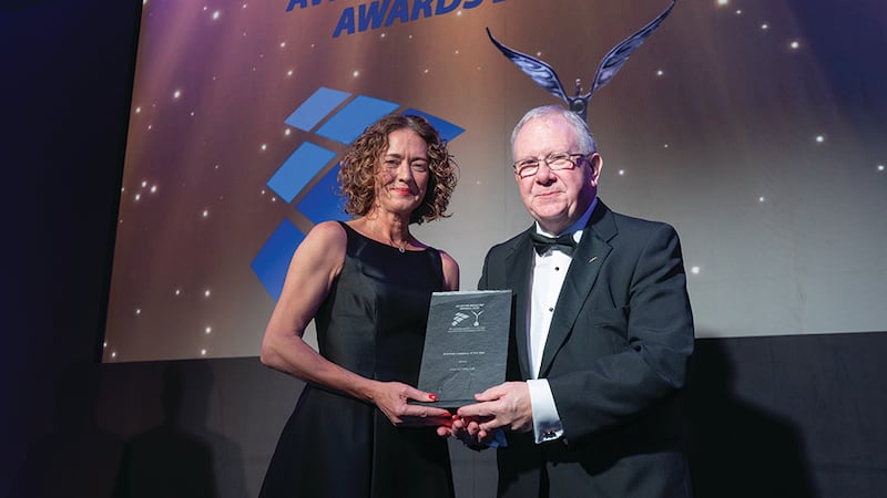 Rachel Wesson, managing director, Leasepoint, presents the aviation company of the year award to Harry McNamara, Limerick Flying Club