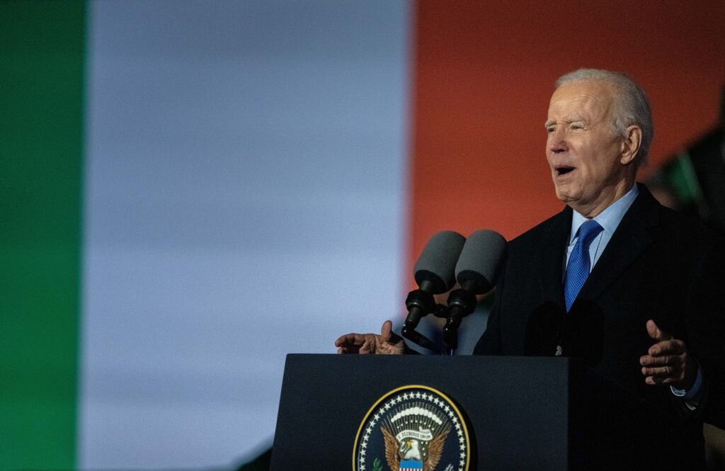 Joe Biden addresses wellwishers outside St Muredach's Cathedral in Ballina, Co Mayo. Photograph: Chris J Ratcliffe/Bloomberg