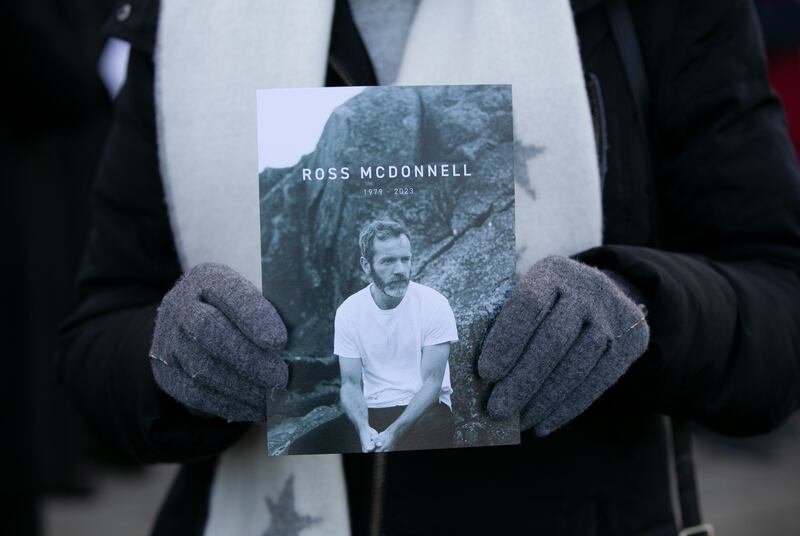 A mass card for Ross McDonnell at his memorial mass. Photograph: Collins
