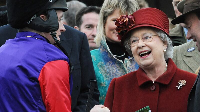 Barry Geraghty meets the queen prior to riding her horse Barbers Shop in the Gold Cup at Cheltenham on March 13th, 2009. Photograph: Samir Hussein/WireImage